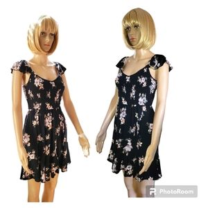 B.O.G. Band of Gypsies Black Floral Mini Dress, 100% Viscose, S, NWT